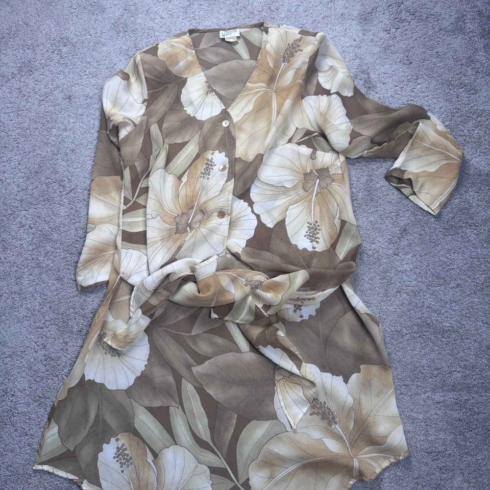 Vintage Midnight Velvet Women's 8 Dress Brown Floral Print 100% Polyester